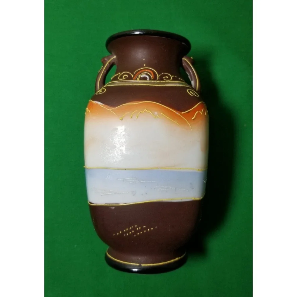 Satsuma Moriage Ware Vase Featuring The Empress Hand Painted Vintage Japanese